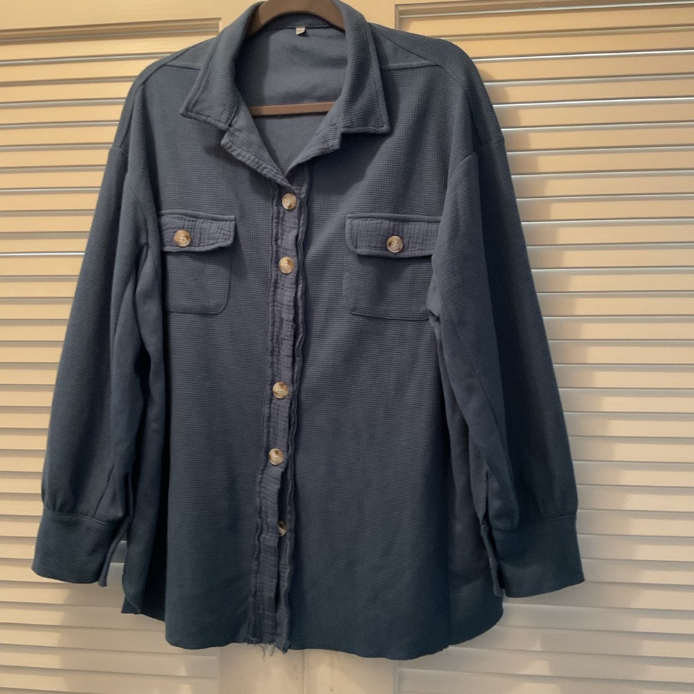 Blue Button-Up Shirt Jacket